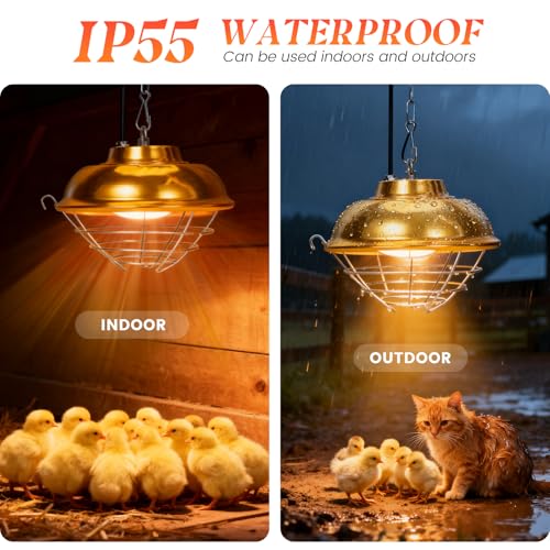 Chicken Heat Lamp Chick Brooder Chickens Coop Heater | Waterproof Heating Lamp for Outdoor & Indoor, 300W Heater for Dog Rabbit Duck Chicken Piglet Goat, 2 adjustable heat settings