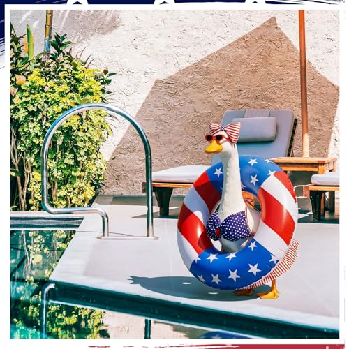 Bikini Porch Goose Outfits with Sunglasses and Swimming Tube for 23" Summer Goose Costume Garden Patio Statue Decor (4th of July) - style: 4th of July