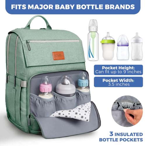 Baby Diaper Bag Backpack - Baby Bag for Boys & Girls, Large Waterproof Diaper Backpack - Toddler Diaper Bag with Changing Pad, Boy Baby Shower Gifts for Mom - Newborn Stuff, Baby Essentials - color: H. Mint, style: Classic