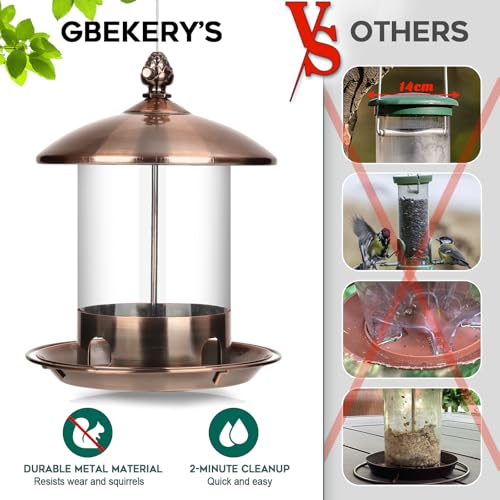 Gbekery Metal Bird Feeders for Outdoors Hanging, Weather Resistant Wild Bird Feeder with 360 Degree Feeding Tray, Copper - color: Copper