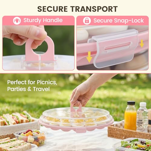 HANSGO Deviled Egg Containers with Lid, Deviled Egg Platter Carrier, Pink | Deviled Eggs Tray With 22 Slots for Party, Home Kitchen and Other Festival - color: Pink