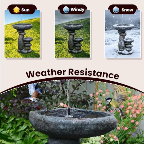 Solar Water Fountain for Bird Bath, Solar Powered Freestanding Water Feature with LED Lights, Multi-Tier Stacked Stone Bird Feeder & Planter for Yard, Porch and Outside Decor - color: Grey-23 in