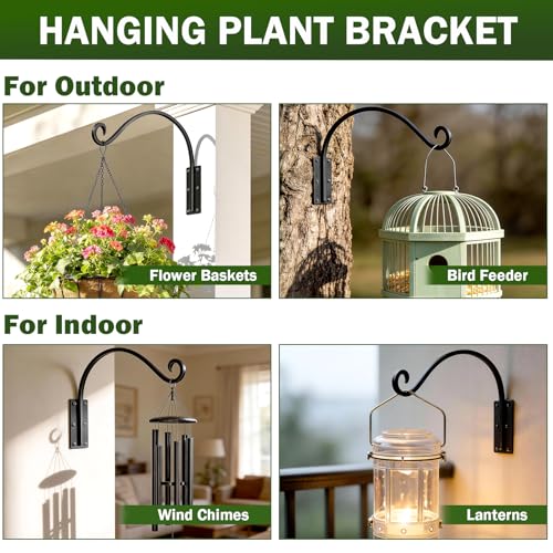 Heavy Duty 16 Inch Plant Hangers Bracket Outdoor 4 Pack Bird Feeder Hanger | 60LBS Capacity, Rust-Proof Metal Wall Hook, Enhanced 6-Hole Base, For Hanging Plants, Bird Feeder, Wind Chime, Flower Baskets - size: 16in-4Pack