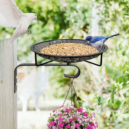 CQAIRIOU Wall Mounted Bird Feeder Tray,11.8" Stainless Steel Large Fence Tree Mount Birds Feeder for Outside Wild Birds, Table Mountable Platform Bird Feeder Mesh Seed Tray with Hanging Hook - size: Wall/Fence/Tree Mounted Bird Feeder Tray