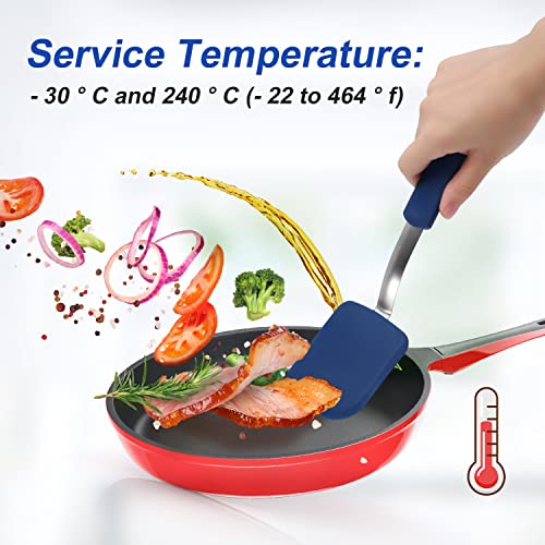KINBOM 2pcs Small Silicone Cookie Spatulas, Mini Silicone Spatula Set Heat Resistant Kitchen Flexible Turner Spatula Nonstick Kitchen Utensils for Egg Pancake Cookies (Blue, Gray)