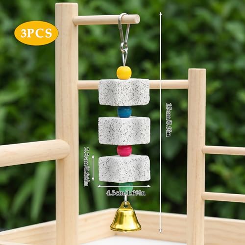 3 Pack Bird Cuttlebone Chewing Toys, Natural Lava Stone Calcium Block Beak Grinder, Bird Toy Cage Accessories for Parakeets Cockatiels Budgies Conures
