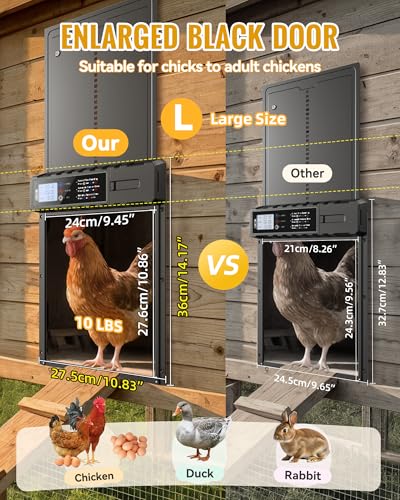 Automatic Chicken Coop Door Solar Powered XL Chicken Door 3 Modes | Aluminum Alloy, USB-C Charging, XL Large Opening 10.8x14.2in Timer Remote Manual Anti-Pinch Safety Waterproof IP65 - Black - color: Black