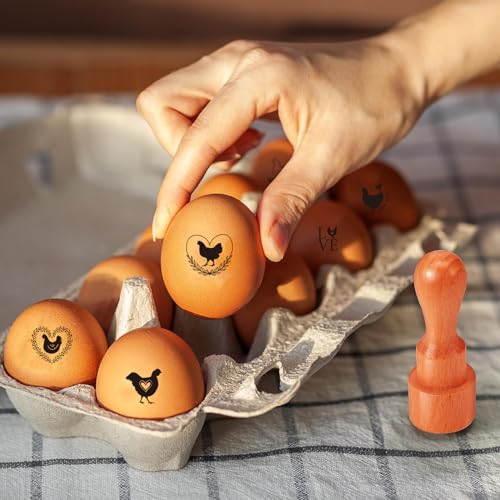 AHANDMAKER 5 Styles Fresh Egg Stamp Mini Cartoon Hen and Love Heart Stamps Wooden Egg Stamp Decorative Hen Label Stamps for Egg Famers and Owners, Farm Supplies Card Making(No Ink Include) - style: Chick