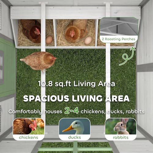 PawHut Chicken Coop for 2-4 Chickens with Nesting Box 50" x 44" x 54" White | Wooden Hen House, Outdoor Playhouse, Poultry Cage, Planter Pots and Boxes, Windows, Rabbit Hutch, Backyard Use