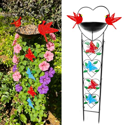 Butterfly Bird Bath Garden Trellis for Climbing Plants Outdoor, Cardinal Bird Feeder for Wild Birds, Garden Decorations for Gifts(37x10 inch)