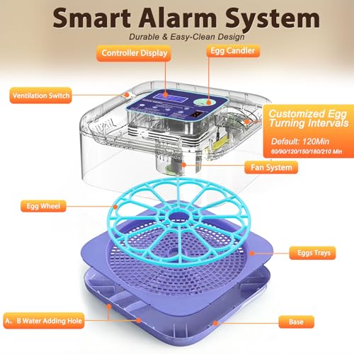 Incubators for Hatching Eggs with Digital Display, Chicken Incubator with Temp & Humidity Control, Auto Egg Turner, Auto Water Top-up, Egg Candler, Poultry Hatcher for Chicken Duck Goose Quail Eggs