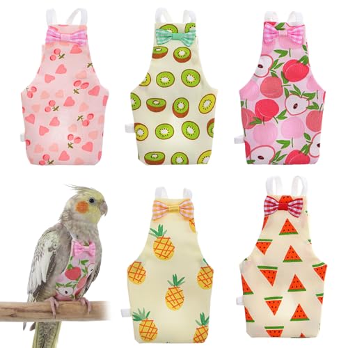 5 Pcs Bird Diaper, Parrot Nappy with Waterproof Inner Cute Parrot Pants Reusable Cockatiel Clothes Flight Suit for Parakeet Cockatiel Mini Macaw Budgie Canary