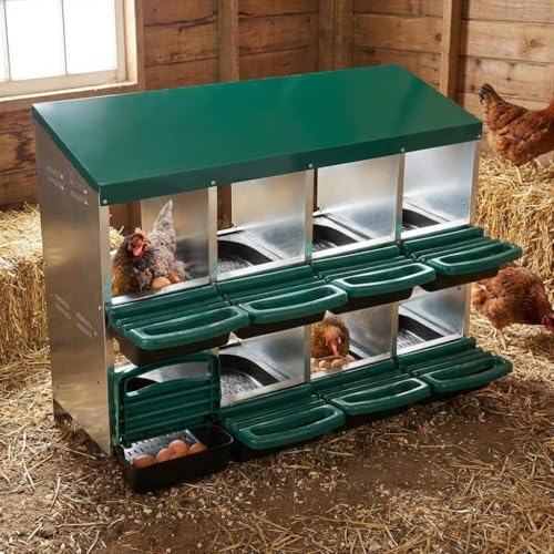 GarveeHome 2-Tier Chicken Nesting Box, 8 Compartment Metal Chicken Laying Boxes with Waterproof Roof ＆ Removable Trays for Hens, Poultry，Easy Egg Collection - color: Green, size: 8 holes