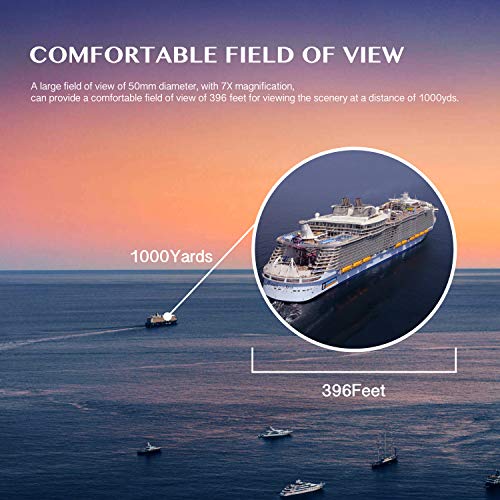 AOMEKIE 7x50 Waterproof Marine Binoculars for Adults with Rangefinder Compass BAK4 Prism FMC Lens for Birdwatching Hunting Boating Fishing Water Sports(Blue) - color: Blue