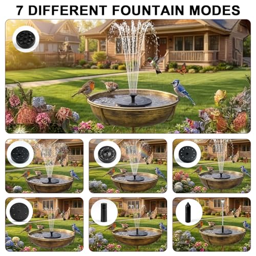 Solar Bird Bath Fountain, Green Metal Stand, 7 Nozzle, Outdoor Garden Decor (Copper) - color: Copper