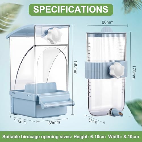 Novabright No Mess Bird Feeder Water Dispenser Set, Automatic Transparent Bird Food Container and 12 oz Automatic Water Feeder for Small Birds Parrot, Cockatoo, Canary, Cage, Lovebird, Budgies(Blue) - color: Blue