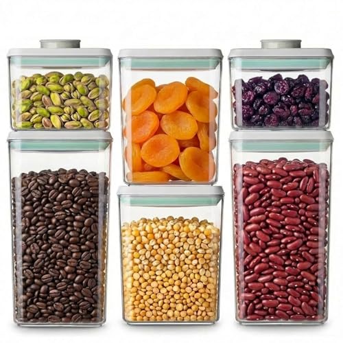 Pop Airtight Food Storage Containers Set with Lids, 6 Pcs Stackable One Button Opening Food Containers Kitchen Pantry Organization and Storage, BPA Free Stackable Cereal Container (0.5, 1.2, 1.8qt)*2 - color: gray, 6 pcs