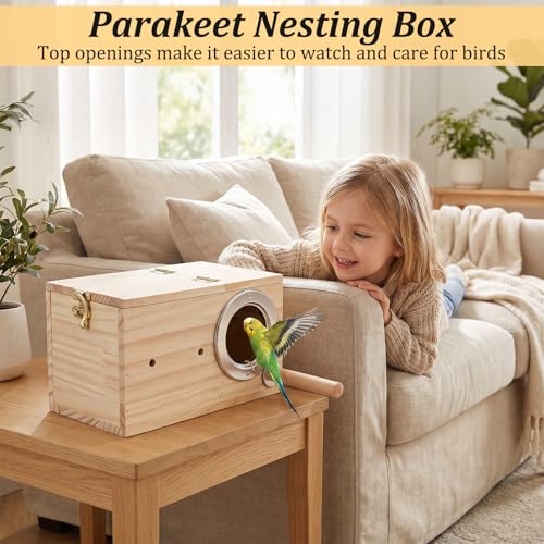 2 Pack 7.9x4.7x4.7 Inches Parakeet Nest Box Natural Wood Bird Nesting Box for Budgie Lovebirds Cockatiel Parrots Mating Aviary