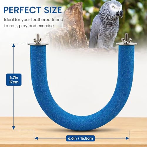 Rypet U-Shaped Large Parrot Perch, Quartz Bird Perch for Cage(Blue L) | Safe Chew & Rest Perch for Large Birds, Durable Non-Toxic Cage Accessory, for Parakeets Cockatiels Conures Macaws - color: Blue, size: Large