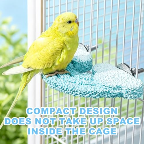 3pcsRainbow Cloud-Shaped Bird Perch Platform + Beak Conditioning Stone + Stainless Steel Feeder,Parrot Perch for Cage Volcanic Rock Mineral Bird Perch,for Parakeets,Cockatiels,Lovebirds（Blue） - color: H