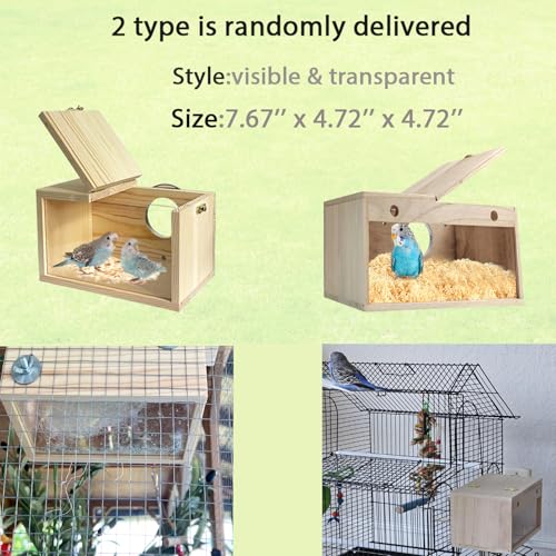 Transparent Parakeet Nesting Box,Wooden Parrot Nest Breeding Box with Perch Natural Bird House for Cage Suitable for Lovebirds Cockatiels Canaries - size: Small