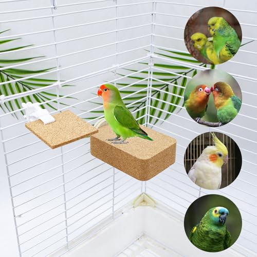 Bird Cage Accessories, Soft Wood Standing Platform with Wooden Chew Chips, Bird Toys for Budgies, Cockatiels, Lovebirds, Green Cheeks, Small to Medium Birds