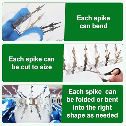 Bird Spikes for Outside 5 Pack 3.2 FT Stainless Steel Deter Pigeon Squirrel | Made of durable stainless steel, effective deterrent for pigeon, squirrel, cat, raccoon and snake - size: 3.2 FT
