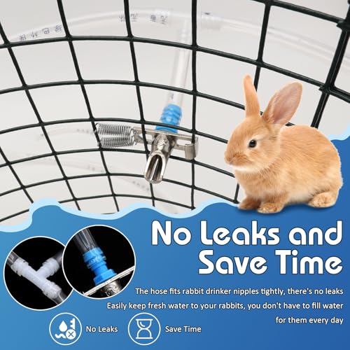 Automatic Rabbit Nipple Drinker Kit, 12 Sets No-Leak Water Nipples | 19FT hose & Installnation Tools，ABS Bite-proof Watering Systerm, Fits for Small caged Animals