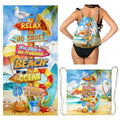 Funny Beach Towel Backpack 2 in 1 Colorful Print Convertible Drawstring Towel Bag for Beach Lover - color: Love Beach Multi