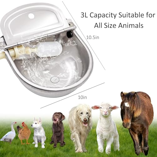 Automatic Water Dispenser for Dog Water Bowl Dispenser Large Size Stainless-Steel Waterer Feeder Self Filling Water Trough for Poultry and Livestock (Stainless Steel, Large) - color: Stainless Steel