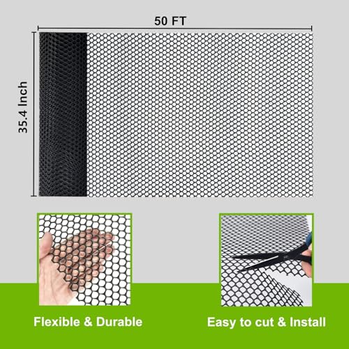 Plastic Wire Mesh Fence Roll, GENNIZZ 35.4IN x 50FT Plastic Chicken Wire Mesh, Balcony Garden Netting Fencing Barrier for Cat Dog (0.9m x 15m) - size: 35.4IN x 50FT
