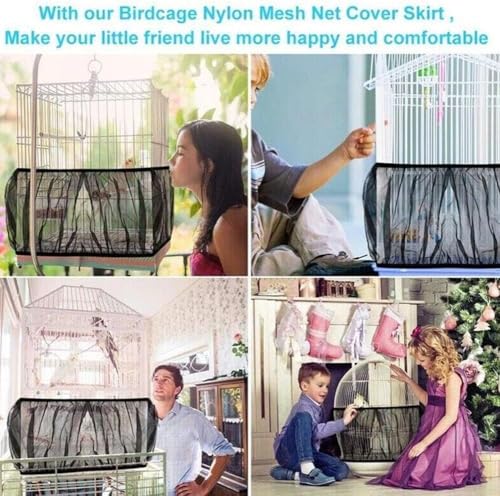 Bird Cage Cover,Universal Birdcage Seed Catcher Guard Net Cover, Nylon Pet Bird Cage, Airy Gauze Birdcage Accessories Mesh Net Bonsai Protection Accessories
