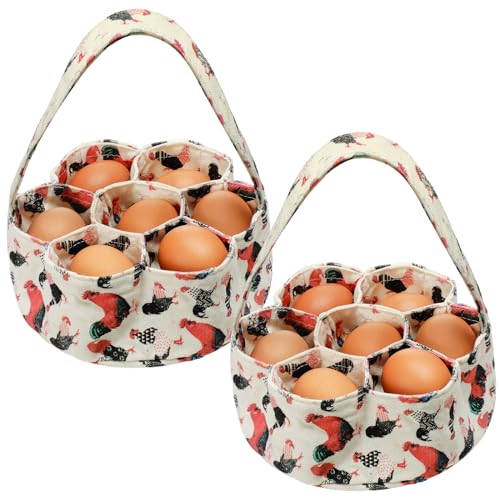 2 Pieces Egg Basket Mini Egg Collecting Bags Gathering Basket with 7 Pouches for Farmhouse Chicken Hen Duck Goose Housewife Garden Transporting Storage, 8 x 2.6 Inch(Cute) - color: Cute