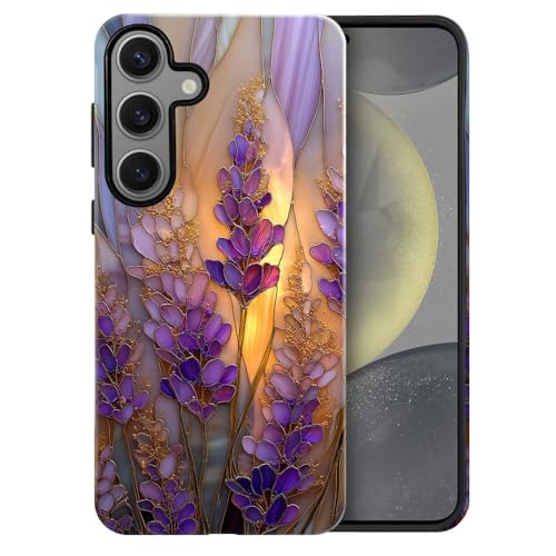 Compatible with Samsung Galaxy S24 Case,Glossy Case All-Round Protection Shockproof Anti-Scratches TPU Cover,Cases for Man Woman-Stained Glass Lavender in Bloom - color: Stained Glass Lavender in Bloom, size: Galaxy S24