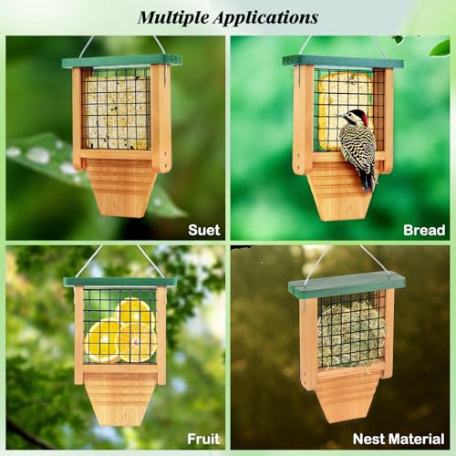 Gbekery Wooden Suet Bird Feeder for Outside Hanging, Woodpecker Suet Feeder with Tail Prop, Hanging Bird Feeder for Wild Birds, 1 Pack, Green - color: Light Green