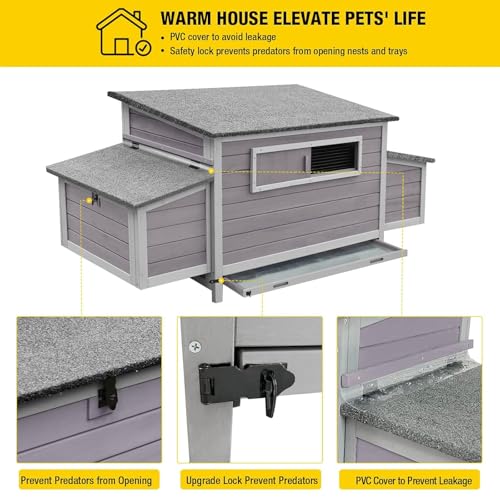 Aivituvin Chicken Coop with Run for 4–6 Chickens, Ducks, or Small Animals, Outdoor Hen House with 4 Nesting Boxes, L-Shaped Metal Brackets, Weatherproof, Easy Assembly, 103" L x 67" W x 28" H - color: Grey, size: 103.0"L x 67.0"W x 28.0"H