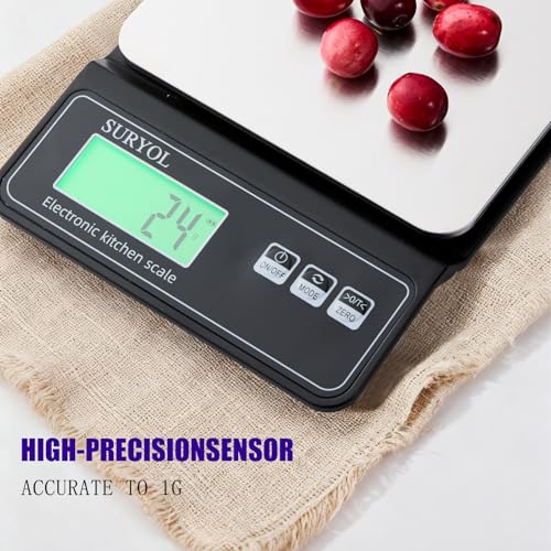 Digital Food Scale 0.5g/0.1oz Kitchen Scale - 11lb 5 Units Tempered Glass & Stainless Steel - Food Weight Scale Grams and Ounces for Cooking, Baking