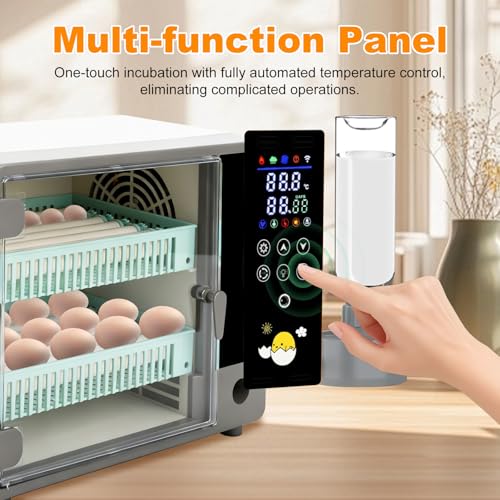 24 Egg Incubator Auto Turner Water Control Adjustable Tray Candler | Auto Temp Humidity Control, Built-in Egg Candler Light, Fits Chicken Duck Quail Pigeon Eggs, High Hatching Rate