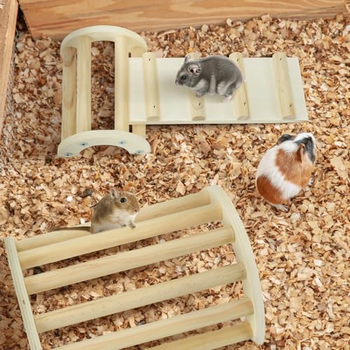 Chicken Perch Roosting Bar Jungle Gym Wooden Arch Bridge Platform Stand Ladder 3in1 Climbing Ramp Toys for Chick Hamsters Gerbils Mice Rodent and Small Animals