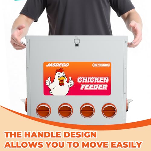 10 Port Automatic Chicken Feeder, No Waste Poultry Feeder with Lid | 85 LBS Large Gravity, Weatherproof Lid, Locking Latch, Convenient Handle, Heavy Duty Automatic Metal Chicken Feeder - size: 10 Ports (85-120 LBS)