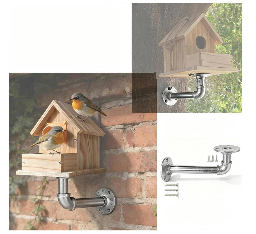 Hanging Bird House with Windproof Holder, Cedar Wooden Bird House for Finch Bluebird Cardinals, Bird Nest Feeder W/Rain Awning Kit for Outdoor Backyard Courtyard Patio Decor (DIY Detachable) - style: Bird House With Holder Set