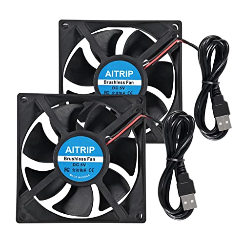 AITRIP 2PCS 80mm USB Fan 5V Brushless 8025 80x25mm for Cooling DIY PC Computer Case 3D Printer CPU Coolers Radiators - color: 2PCS 5V USB