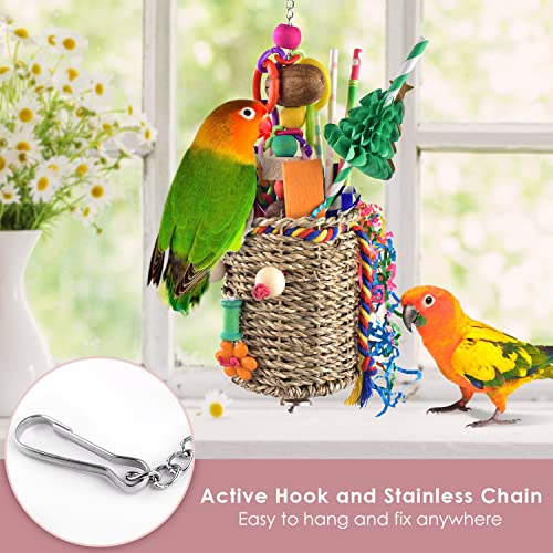 KATUMO Bird Toys, Parrot Grass Basket and Shredding Foraging for Parakeets, Cockatiels, Conures, Small and Medium Bird Cage Accessories - style: Christmas tree