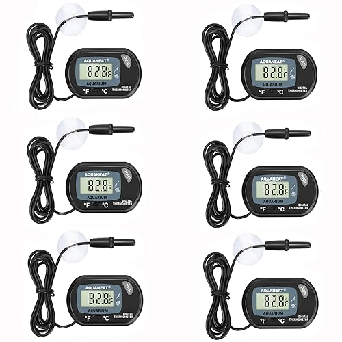 AQUANEAT Aquarium Thermometer, Fish Tank Thermometer, Digital Temperature Test, with Large LCD Display (6 Packs) - size: 6 Packs