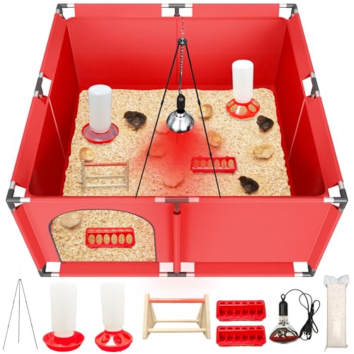 All-in-One Chicken Brooder Box for Chicks Starter Kit with Timer Heat Lamp & Stand, Perch, Sawdust, Feeder & Waterer, Large Sturdy Poultry Brooder for Up to 30 Baby Chicks, Ducks & Quail