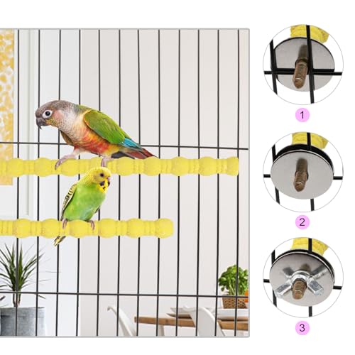 Hypeety 2PCS Wood Perch Stand Paw Grinding Stick Toy Pet Bird Cage Stand Platform for Bird Parrot Budgies Parakeet Cockatiels Cage Accessories (7in/10in) (Yellow) - color: Yellow