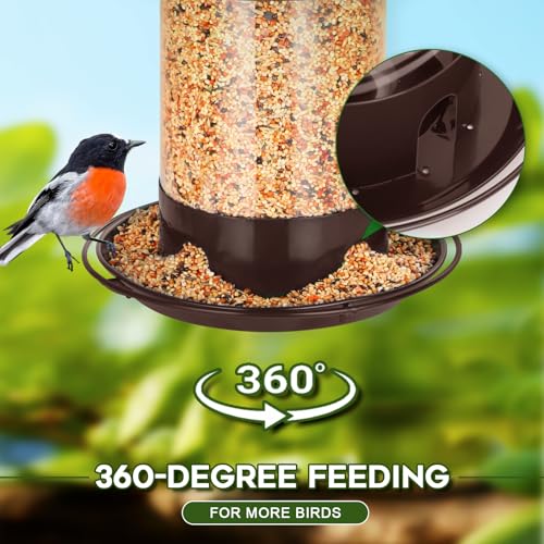 Gbekery Metal Bird Feeders for Outdoors Hanging, Weather Resistant Wild Bird Feeder with 360 Degree Feeding Tray, Brown - color: Brown