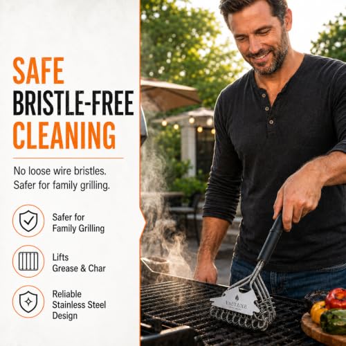 18 Inch Bristle Free Grill Brush, BBQ Cleaner with Spiral Spring Head, Steel Scraper