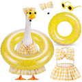 Bikini Porch Goose Outfits with Sunglasses and Swimming Tube for 23" Summer Goose Costume Garden Patio Statue Decor(Yellow Plaid) - style: Yellow Plaid