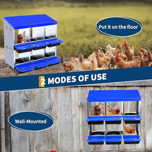 Chicken Nesting Box with Roll Away Design, 2-Layer Hen Nesting Boxes with Legs and Removable Lid, Easy Egg Collection, Cleanable Pull-Out Roosting Box for Chickens - color: Blue, size: 6 holes